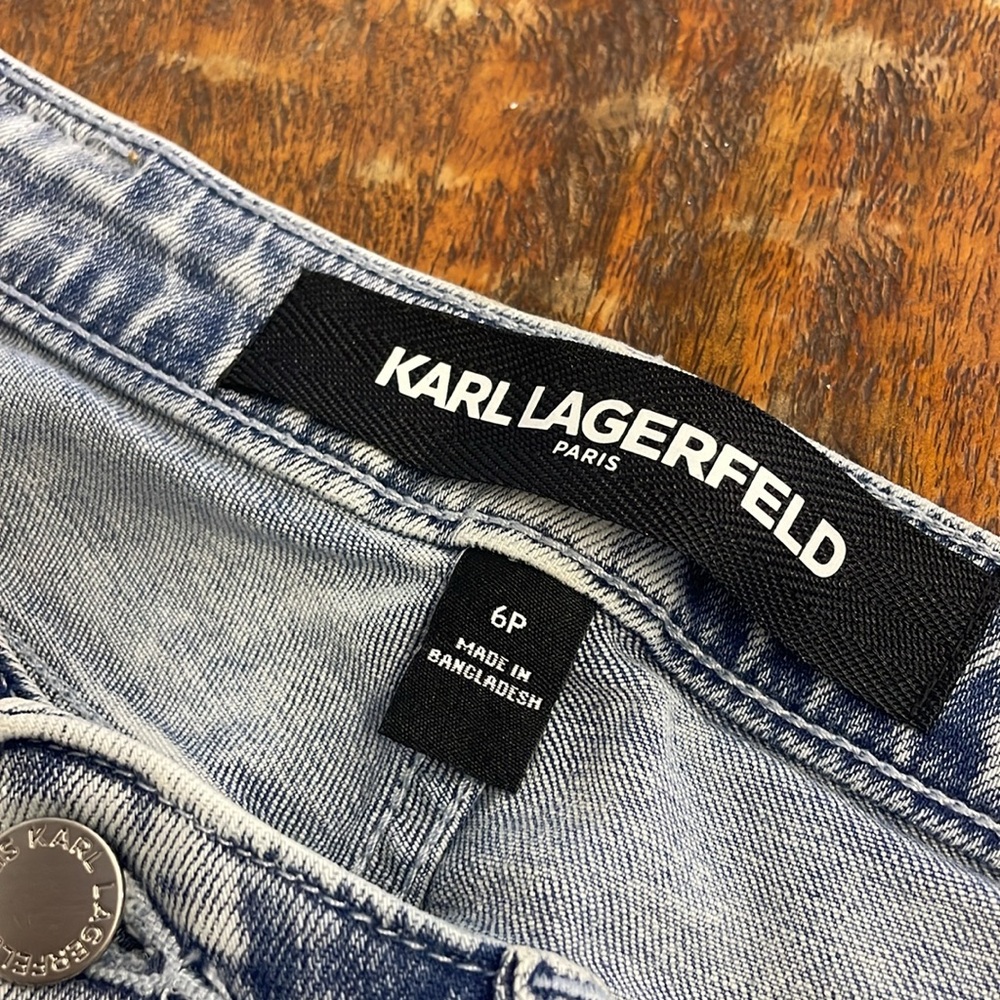 Karl Lagerfeld Paris rhinestone cuffed jeans, size 6P - Picture 3 of 6